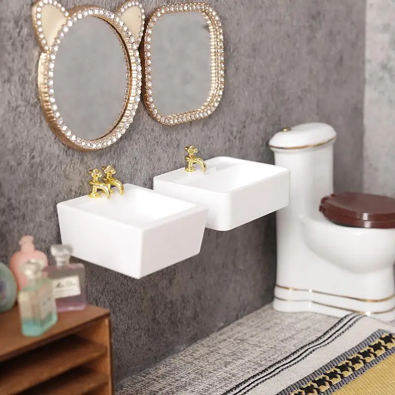 1/12 Dollhouse Bathroom Wash Basins Sinks Model Dollhouse Bathroom Furniture Decoration Dolls House Home Accessories