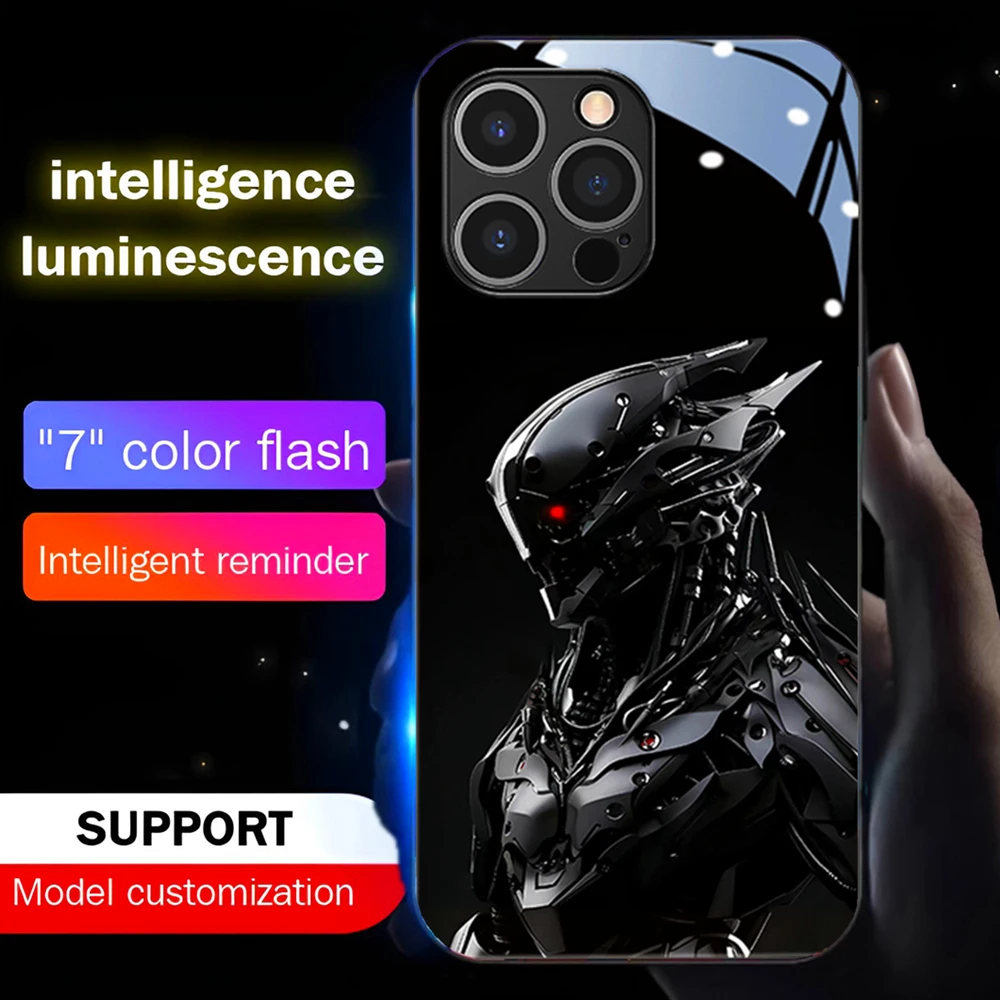 

Black Mech Warriors LED Light Up Phone Case Glowing Back Cover For Samsung S25 S24 S23 S22 S21 S20 FE Note 10 Plus 20 Ultra