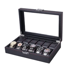 3/5/6/10/12 Slots Watch Organizer Box, Storage Box for Travel Watches Carbon Fiber Display Multi-Purpose Box for Watch Display
