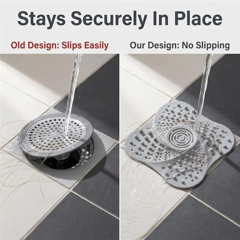 DT17 4 Pack Silicone Drain Hair Catcher for Flat Shower Drain Tub Sink Protector Bathroom Kitchen