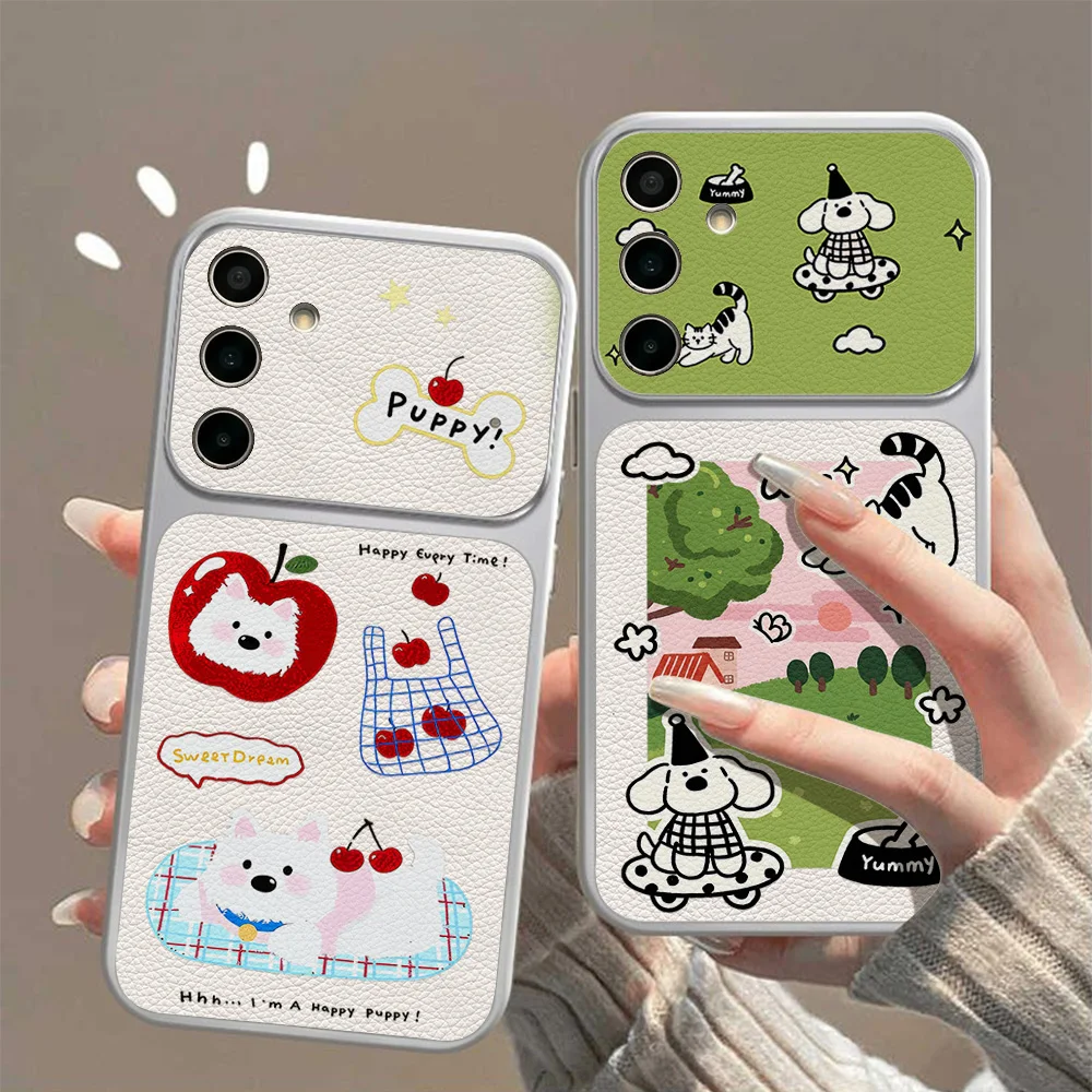 Cute Cartoon Puppy Phone Case For Samsung A36 A37 A56 A27 A07 A16 A26 A17 A57 A06 S26 Ultra S25 With Lanyard Large Window Cover