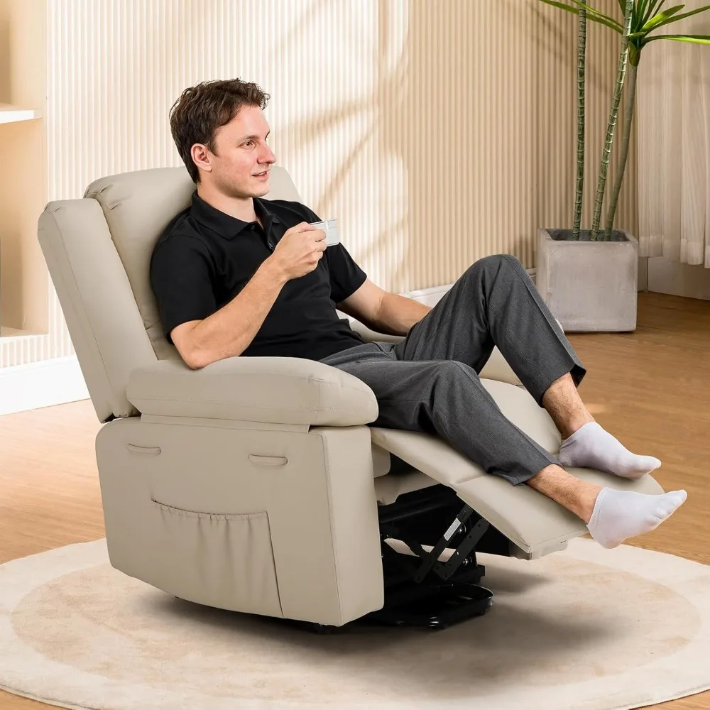 Power Lift Recliner for Elderly, with Heat and MassagePU Recliner Sofa with 2 Side Pockets and Infinite Position for Living Room