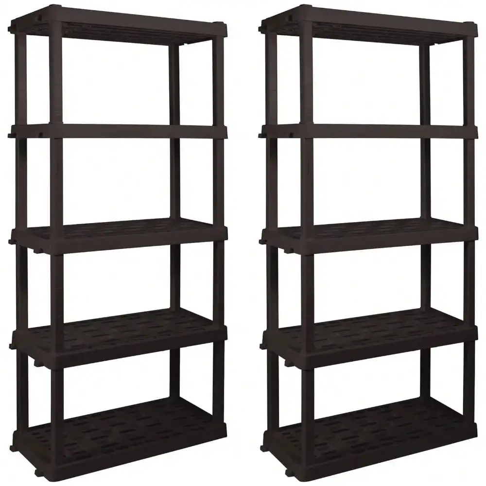 2 Large 5-Tier Black Shelving Units: Interlocking Multipurpose Organizer NEW