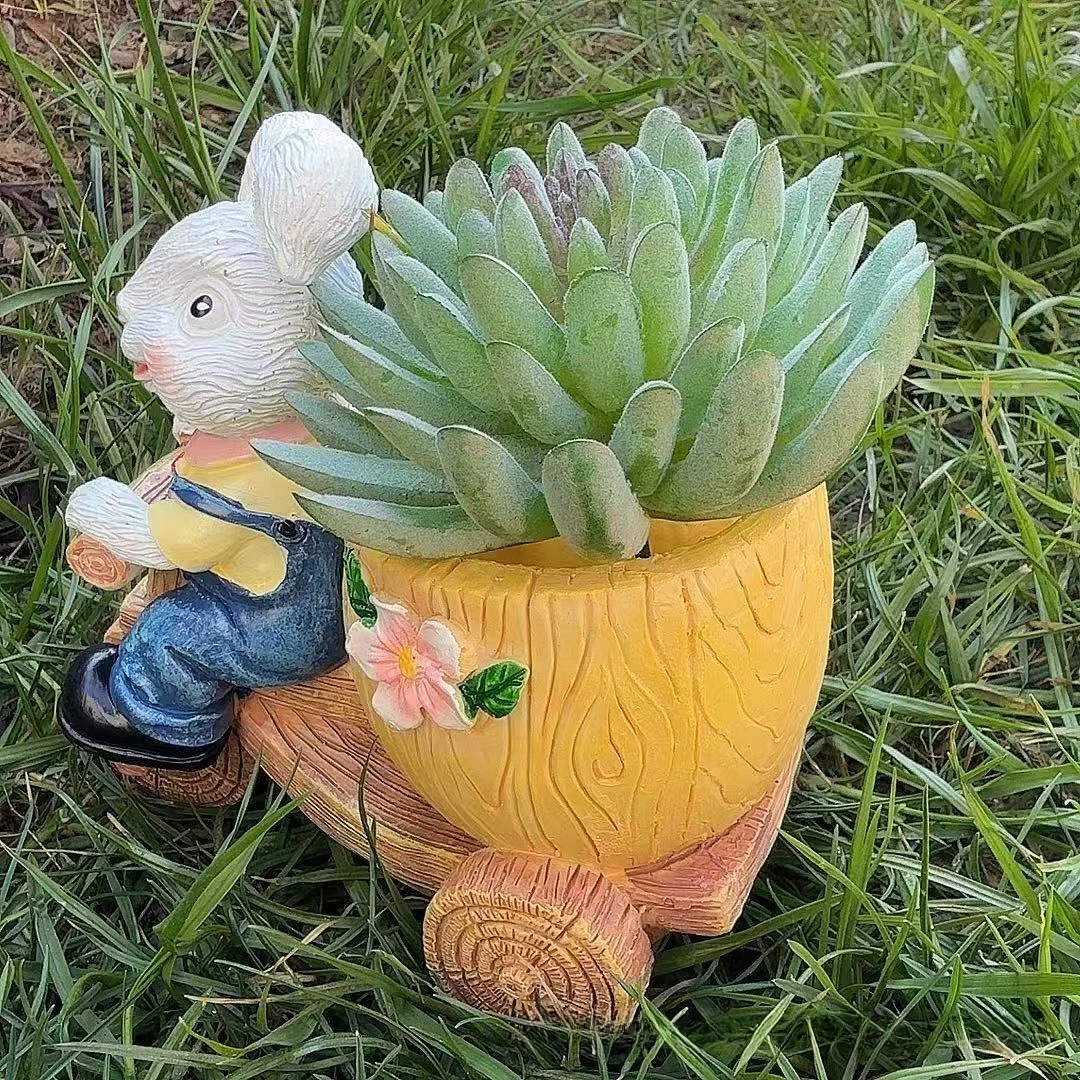 Creative Play Rabbit Garden Decoration Ornament Resin Succulent Green Plant Flower Pot Container Cute Rabbit Flower Pot Ornament