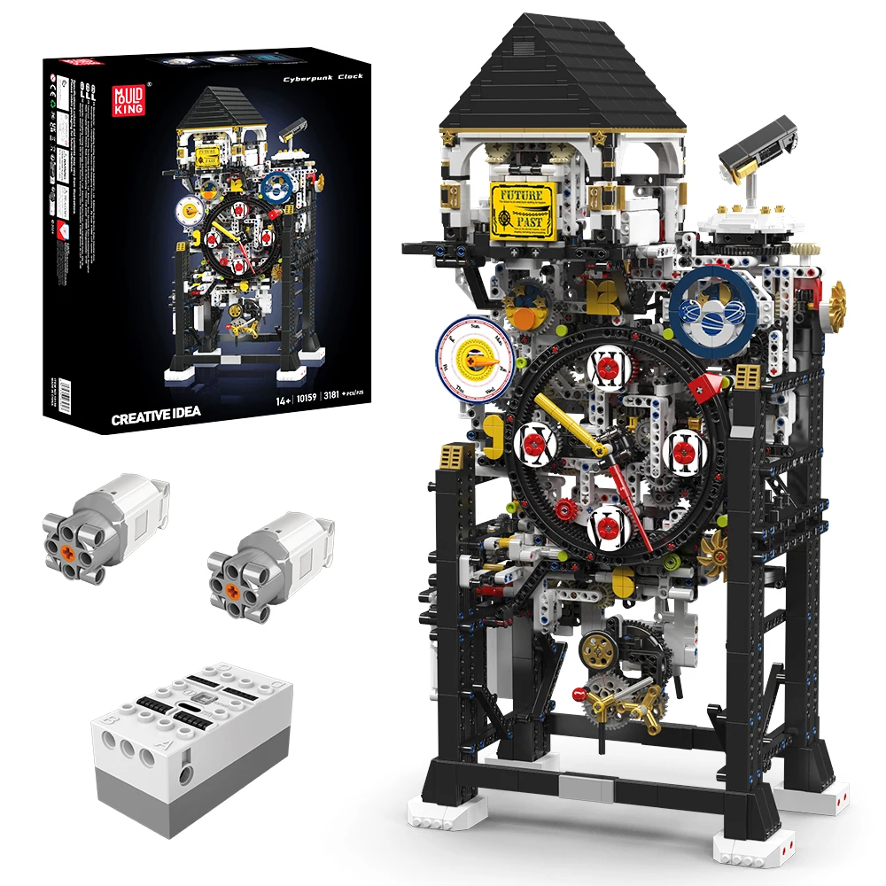 Mould King 10159 Technische Klok Speelgoed Gemotoriseerde Cyberpunk Klok Bouwsteen Assemblage Tijdcalculator Steentjes Kinderen Kerstcadeau - afbeelding 2