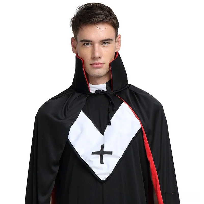 عباءة هالوين بطبقتين بياقة مزدوجة باللونين الأحمر والأسود، زي ساحر أو مصاص دماء أو شيطان، عباءة للبالغين بأسلوب قوطي، أزياء ن... #2