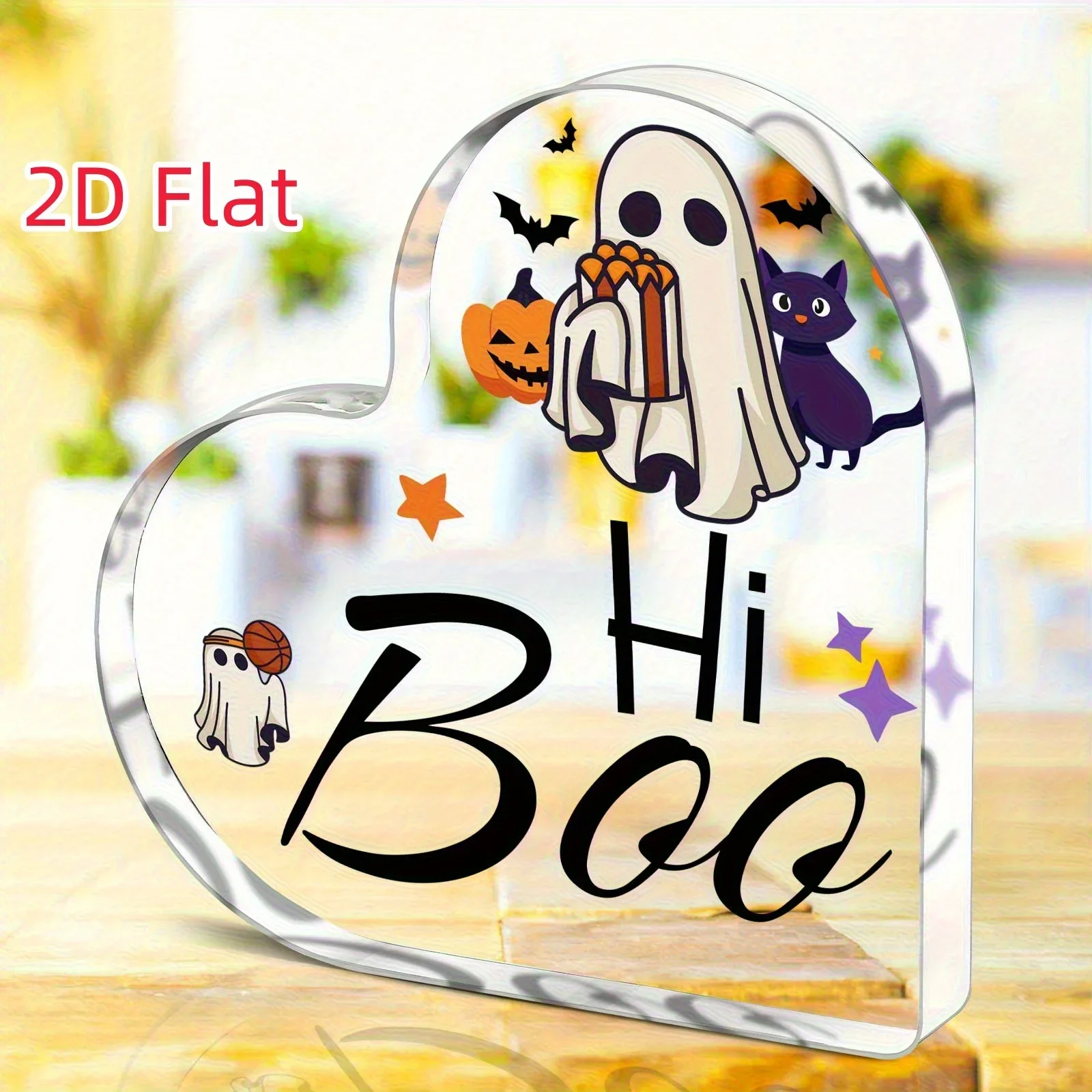 2D Flat Halloween Heart-Shaped Acrylic Plaque And Statue, Ghost Black Cat Desktop Ornament, Gift for Mom/Madam/Daughter/Friend/Best Friend, Multifunctional Home Decoration, Birthday Gift, Halloween, Thanksgiving, Christmas, And New Year Gift