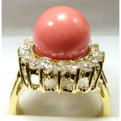 Pink Sea Shell pearl Coral Crystal Ring Size: 6.7.8.9.10#