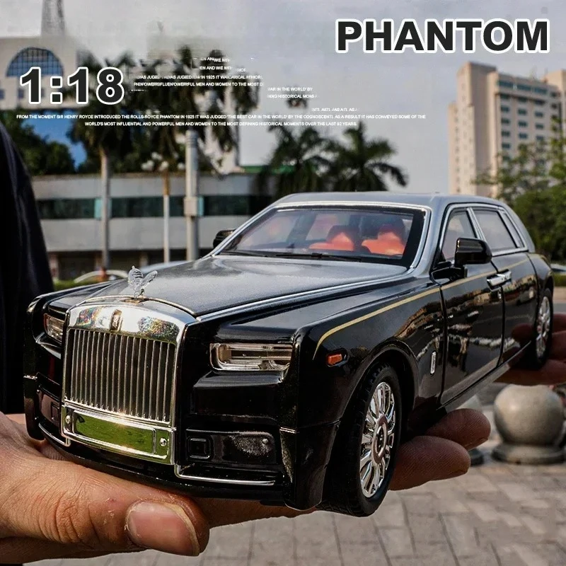 1:18 Rolls Royce Phantom aleación Luxy coche modelo Diecasts coche de Metal recoger decoraciones simuladas sonido y luz regalos para niños