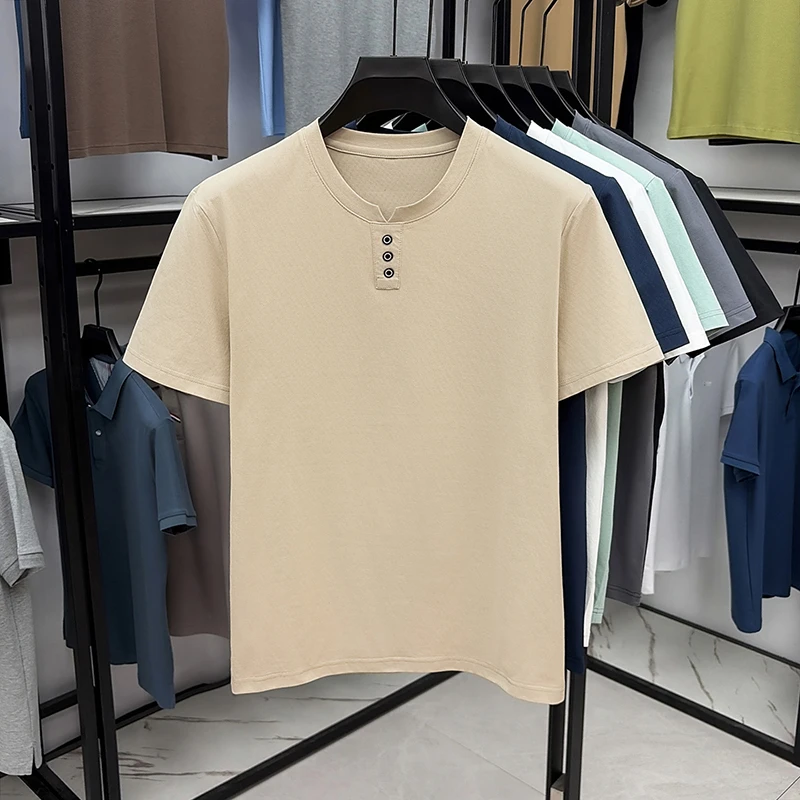 Herren Casual Kurzarm Henley T-Shirt mit V-Ausschnitt und drei Knöpfen, leichte, atmungsaktive T-Shirts für Herren, Alltagsoutfits. – Detail 18