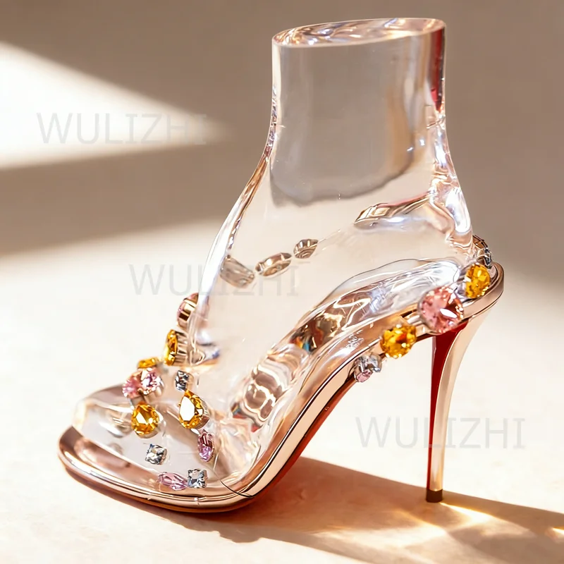 Women's Sandals Colorful Gemstone Crystal Sandals Women Sexy Open Heel Buckle Diamond Luxury Evening Shoes Sandalias De Mujer - view 2