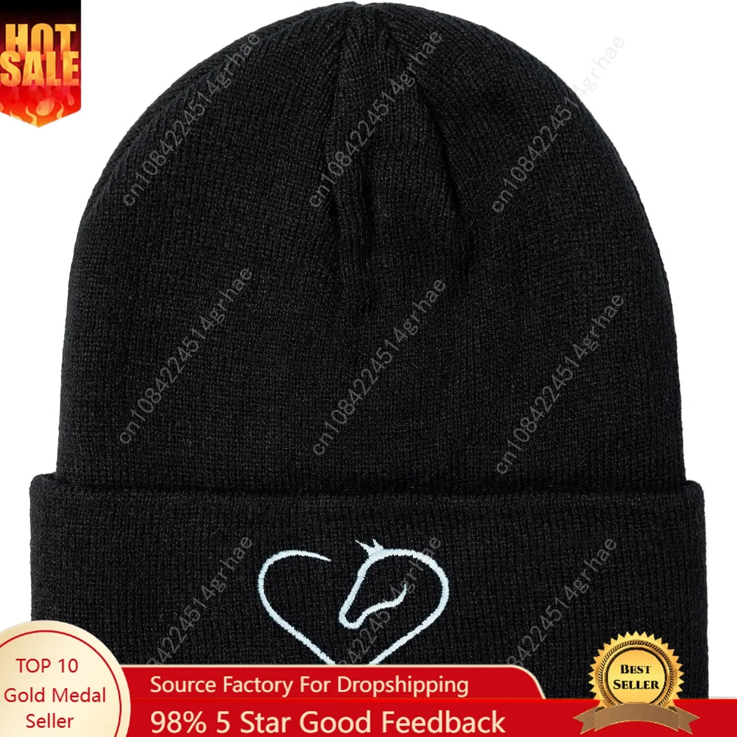 

Horse Beanie Horse Gifts Embroidered Knit Hats Black Beanies for Horse Lovers Women Men