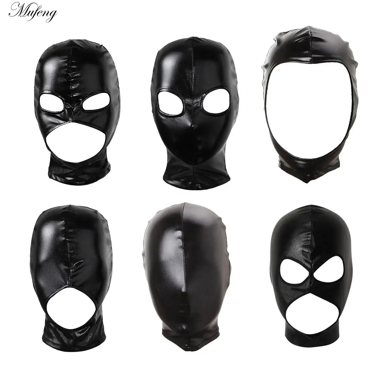 Unisex Latex Hood Mask Shiny Bronzing Open Mouth Hole Headgear Headpiece Full Face Mask Hood Role Play Costume Latex Headgear