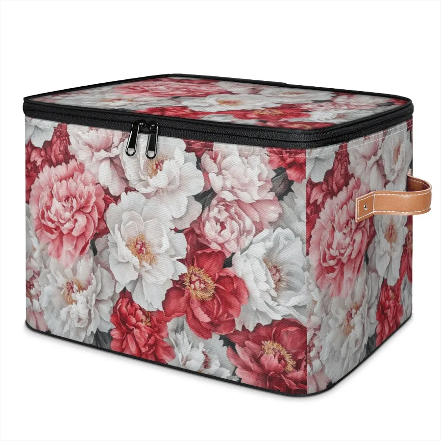 

Colorful Floral Storage Bins with Zipper Lid Fabric Storage Baskets Boxes Rose Washable Foldable Clothes Organizer Container wi