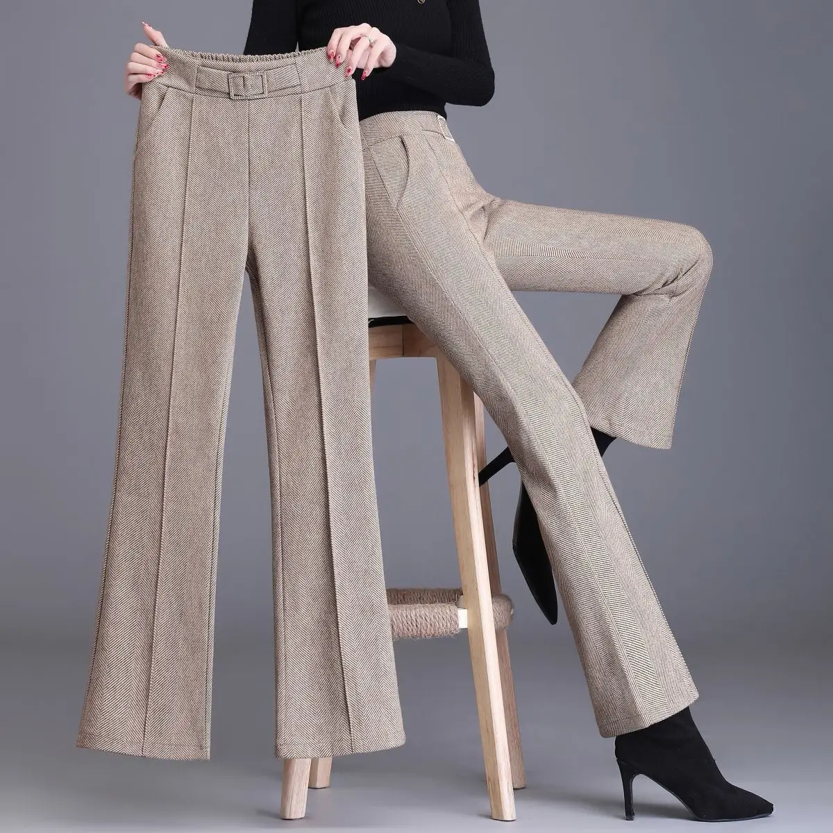 

2024 New Flared Suits Pants for Women Summer Fashionable Office Ladies Work Pants High Waisted Flared Trousers Hot Sale T101