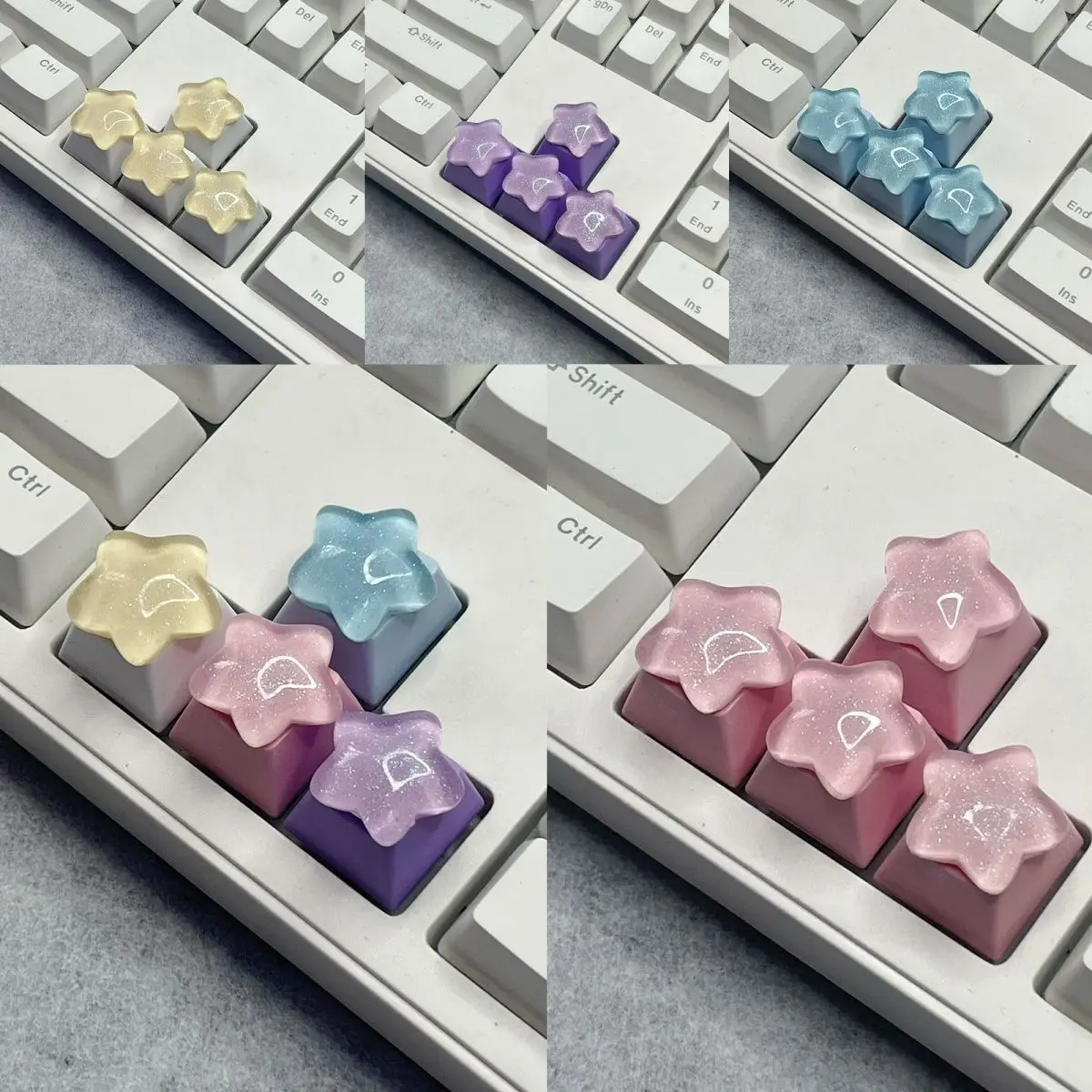 4pcs Star Pink Yellow Transparent Star R4 Height Stereoscopic Positioning Direction Key Mechanical Keyboard Special Key