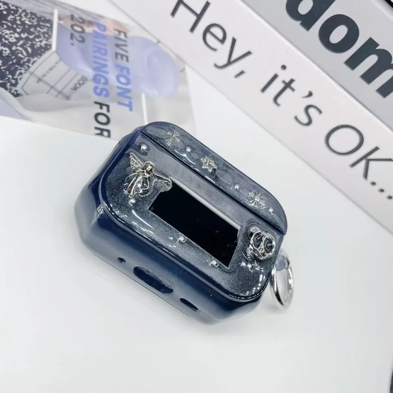 

Punk rock headphone case protective cover, retro silver angel wing heart-shaped decoration, headphone protective cover with ring