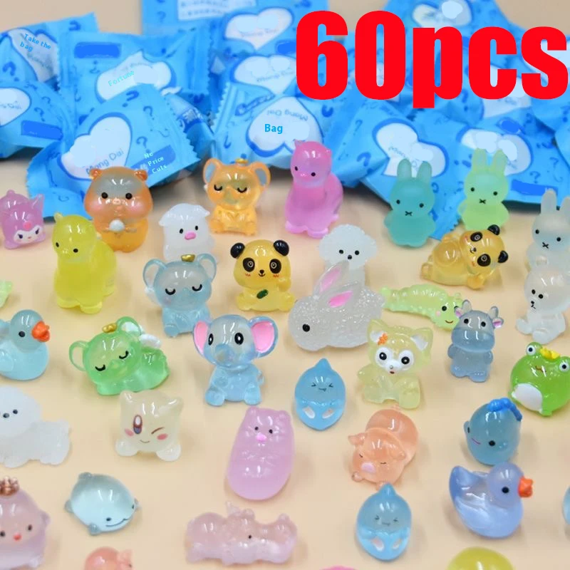 

60pcs Mini Resin Luminous Animal Blind Bag Creative Home Desktop Ornament Model Miniature Landscape Table Children's Toy Gift