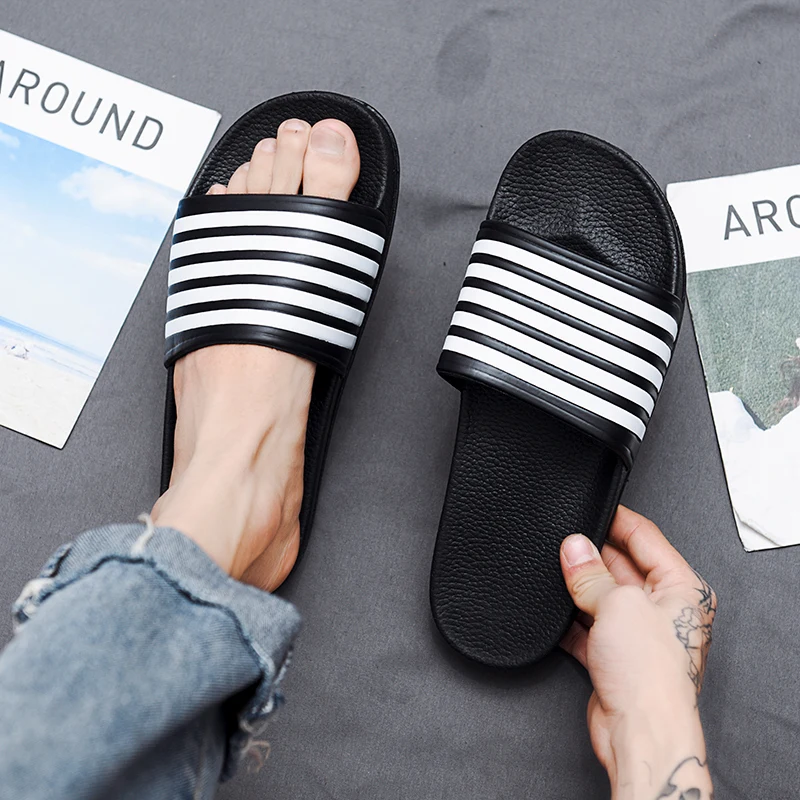 

Fashion Zebra Striped Man Slippers Comfortable Non-Slip Bathroom Slippers For Men Platform Summer Men's Slides Large Size 39-48