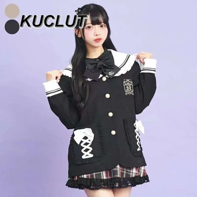 

Women's Coats Autumn Winter Letter Embroidery Navy Collar College Style Lolita Casual Jackets Cosplay School Uniform Jacket