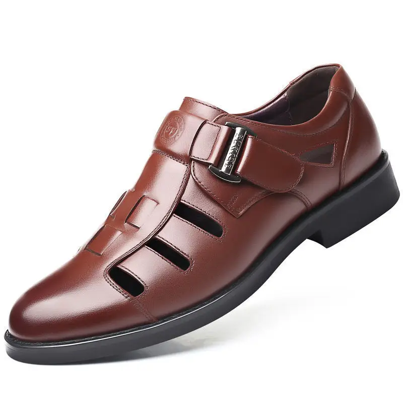 

Men's Summer Business Casual Genuine Leather Sandals Hollow Outsole Anti-Slip Middle-Aged Father Shoes