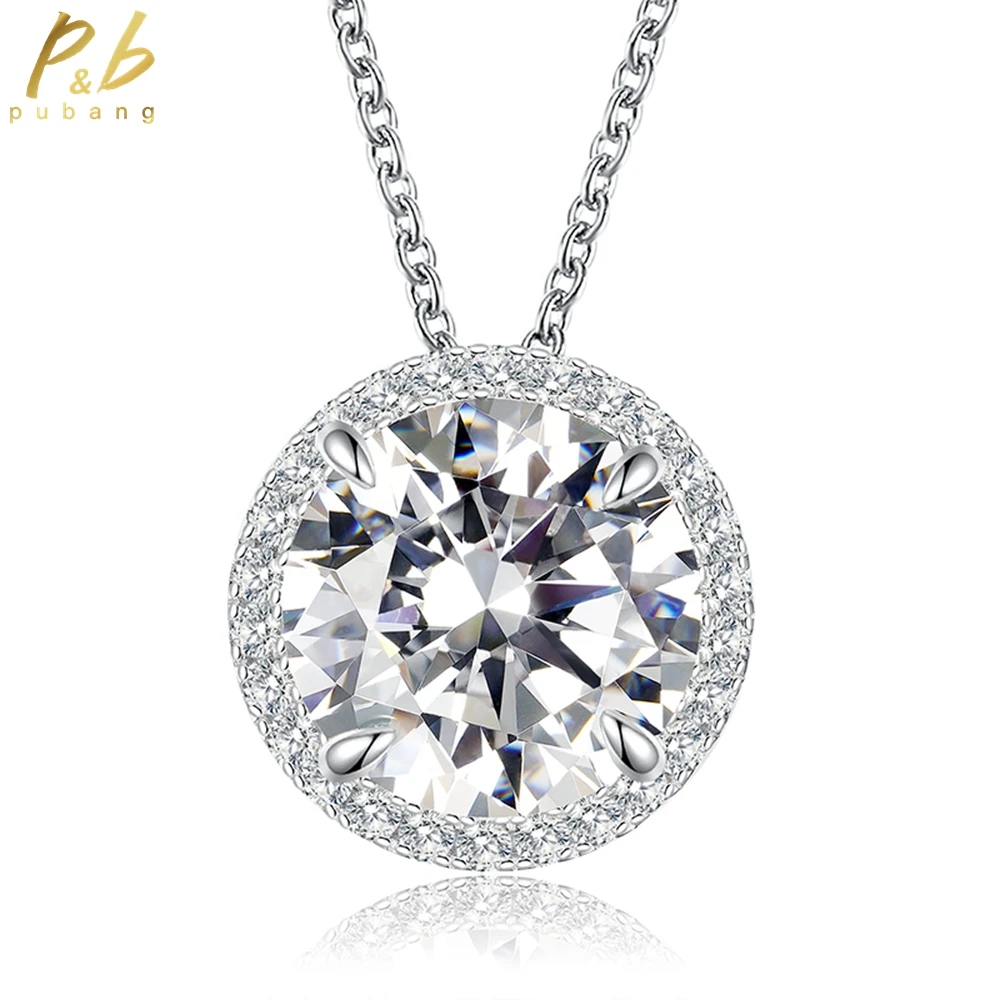 

PuBang Fine Jewelry 925 Sterling Silver Simple Round Pendant Necklace Created Moissanite for Women Engagement Gift Drop Shipping