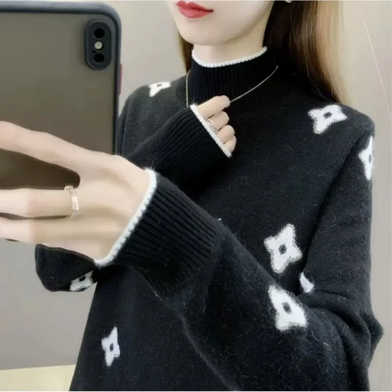 New Adult High-Neck Sweater Women Slim-Fit Warm Knitwear Soft Warm Base Layer for Women Teen Girls Casual and Versatile Sweater