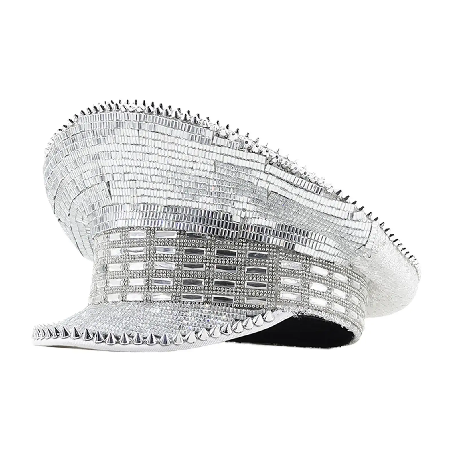 Adult Silver Sequin Top Hat Steampunk Vintage Sparkly Duckbill Headgear for Party Performance Costume
