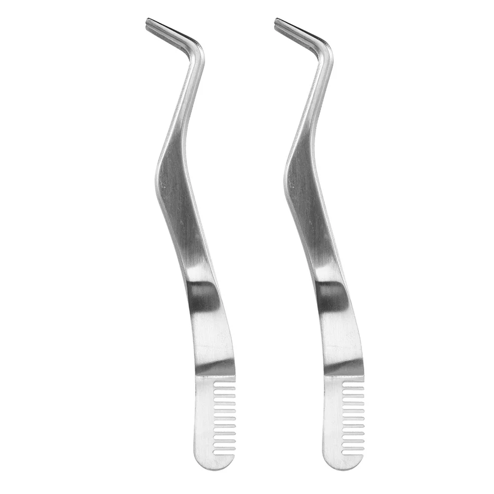 Conjunto de pinças de extensão de cílios, 2 peças, curvo, aço inoxidável, aplicador de cílios postiços, ferramenta, acessórios profissionais