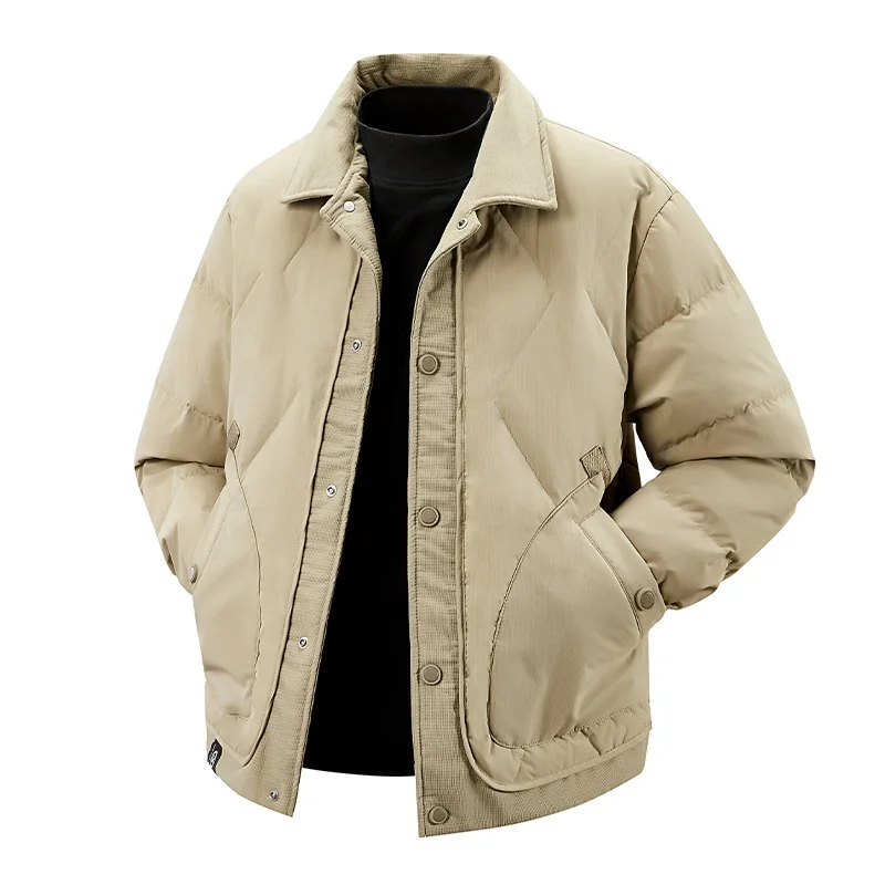 Autumn Winter Warm Down Jacket Versatile Trendy Fashion Simple Casual Turn-Down Collar Solid Color Youth Men's Coat