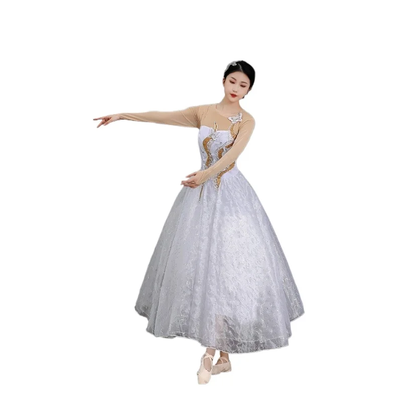 

Falda De Baile Para Niñas Trajes Bailarina Ballet Trajes Actuación Colectivos Para Escenario White Performance Dress