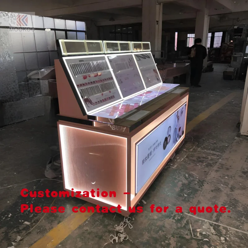 custom.Best Design Modern Cosmetic Store Decoration Aluminium & Glass Display Shelves and with LED Lit Easy Assembly