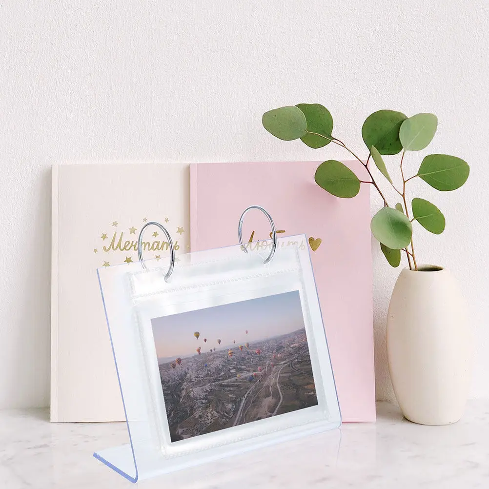 2Pcs Clear Acrylic PVC Desk Photo Album Stand-Up Flip Book for Photos Postcards Memories Wedding Graduation Gift Desktop Table