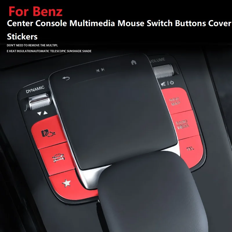 Autocollants de couverture de boutons de commutateur de souris multimédia de Console centrale de voiture, 5 pièces, pour Mercedes Benz classe A B W177 W247 W167 GLE GLS GLB
