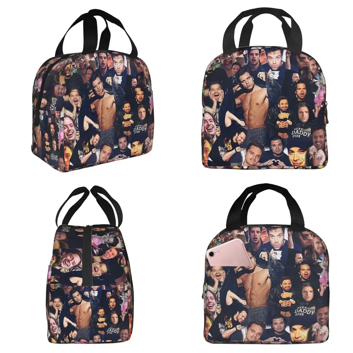 Sebastian Stan (collage Design) Insulated Lunch Bag for Kids School Cooler Thermal Food Box Tote Leakproof Lunch Boxes Container