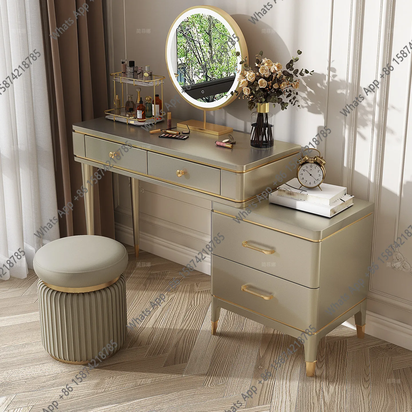 

Light luxury dressing table, corner dressing table storage cabinet integrated luxury bay window, American dressing table