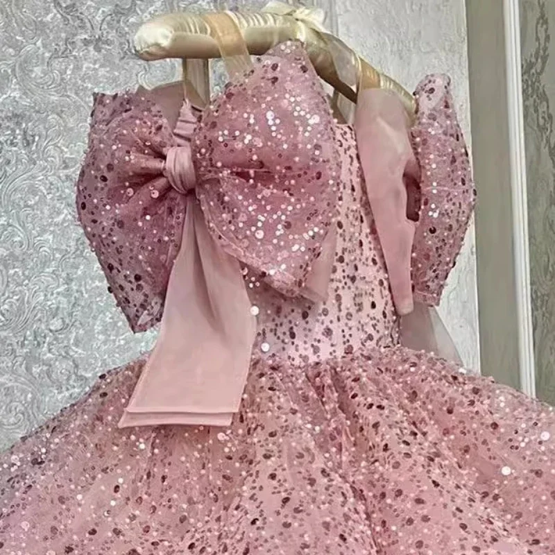 2024 Children Princess Dress Formal Occasion Clothes Matching One Year Old Costumes Baby Girls Luxury Bow Sequin Elegant Outfit