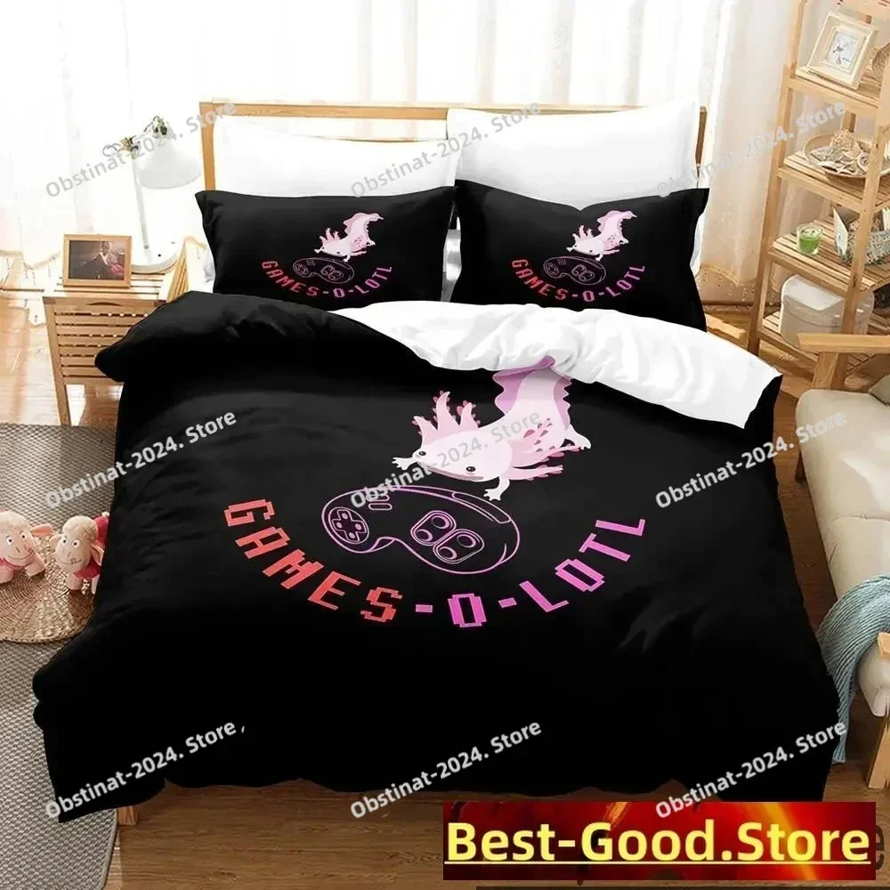 3D Gamesolotl Axolotl Video Gamer Kawaii Pastel Goth Bedding Set Printed Duvet Cover Pillow Case 3 Pieces Sets Kids Adult Size 6
