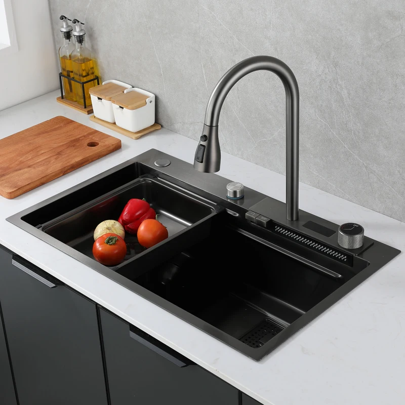 

Kitchen Pull Down Sink Faucet Deck Mounted 2 Function Vessel Sink faucet Single Handle Kitchen Hot and Cold Mixer Tap Gray