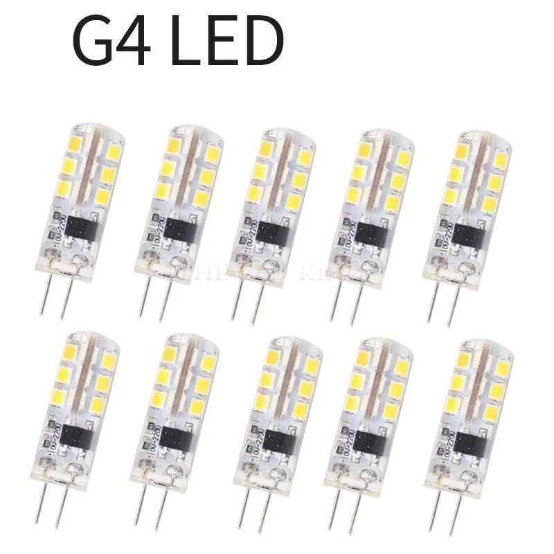 10 pces g4 lâmpada led 2w 3w 5 9 10 12 15 12v/ac220v 3014smd 24led silicone quente branco/branco l ângulo de 360 graus conduziu a luz