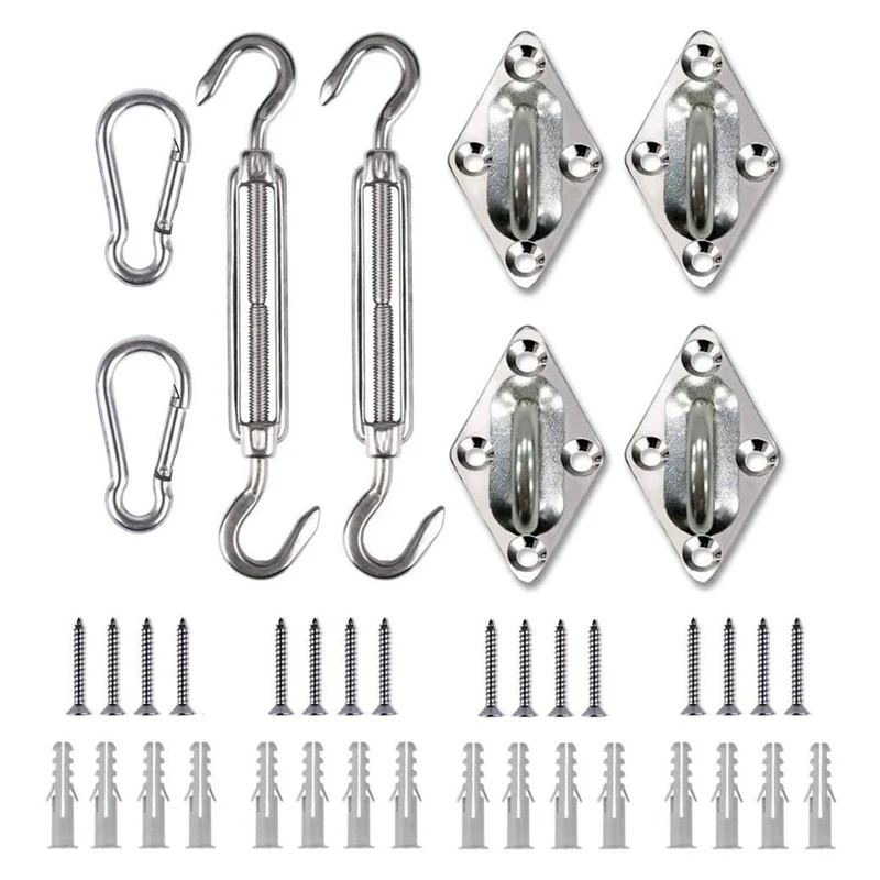 

304 Stainless Steel 4 Piece Heavy Duty Sun Shade Sail Fixing Kit For Garden Triple-Cornered And Square, Rectangle