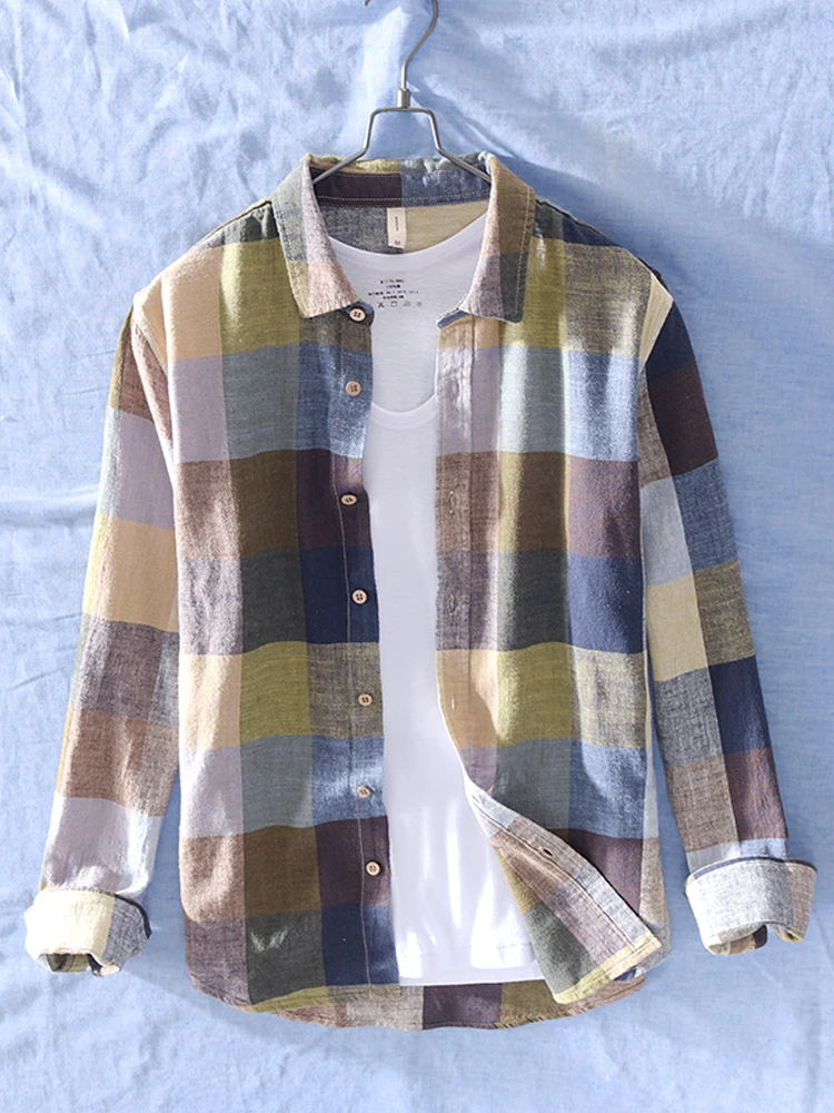 

Loose Fit Long Sve Cotton Linen Men's irt Vintage Preppy Sun Protection Student Thin Linen Jaet Versatile Summer irt