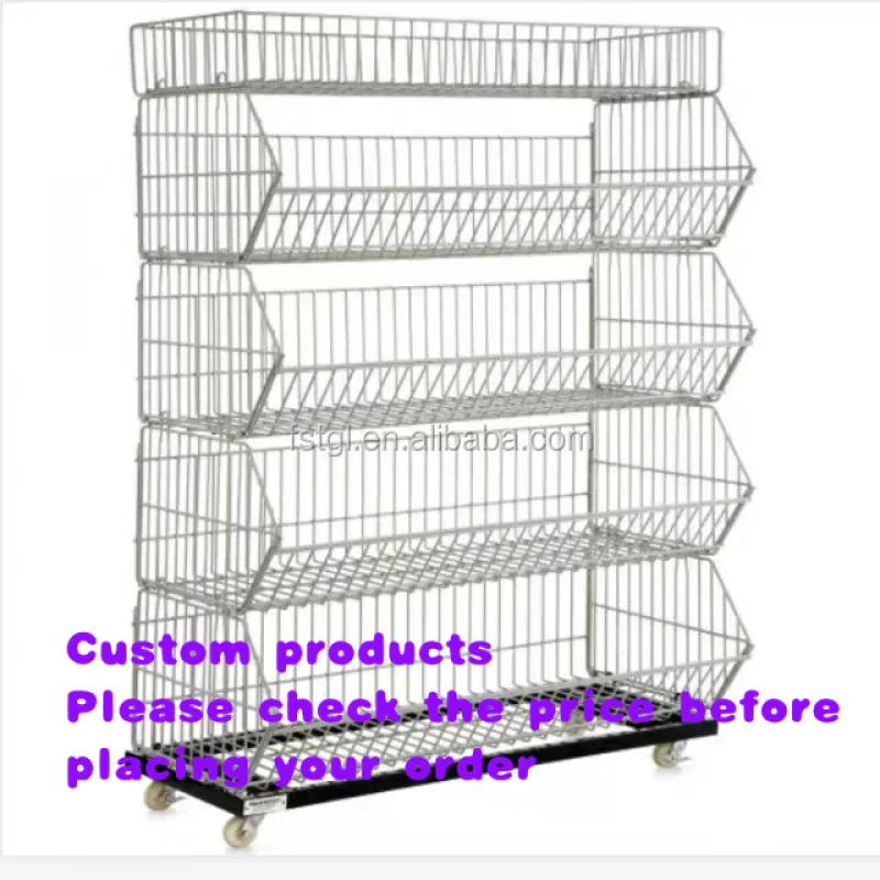 custom.5 Tiers Display Basket  Stand with Wheels