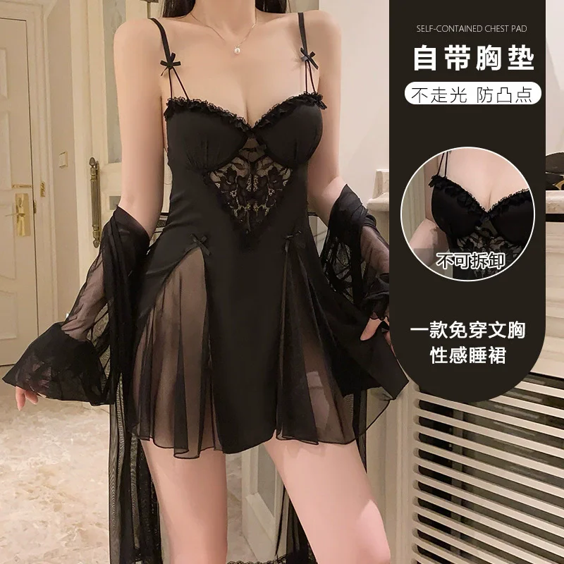 

Female Nighty&Robe Set Sleepwear Summer New Sleepwear Home Dressing Gown Sexy Patchwork Lace Nightdress Lingerie Loungewear