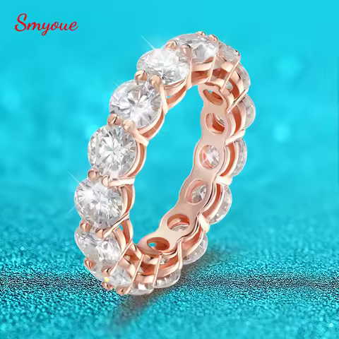 Smyoue 3/3.5/5mm Rose Gold Color All Moissanite Rings for Women Sparkling Wedding Ring 925 Sterling Silver Classic Jewelry Bands