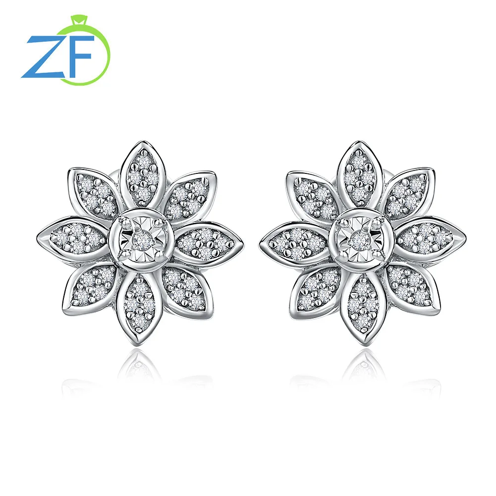 GZ ZONGFA Original 925 Sterling Silve Flower Stud Earrings for Women Luxury Natural Diamond 0.25ct Anniversary Gift Fine Jewelry