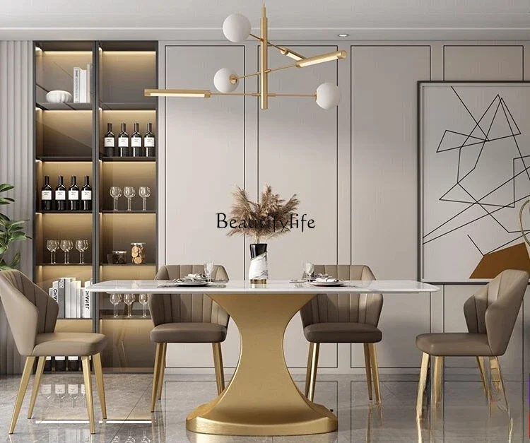 

LXItalian light luxury bright rock slab dining table modern minimalist rectangleSSS