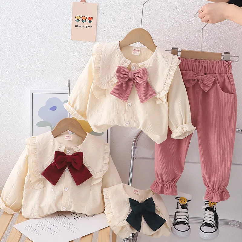 

Toddler Baby Girl Clothes Outfits Sets Casual Bow Shirt + Pants 2pcs Kids Suit for Girls Children Clothing Set