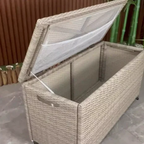 Outdoor Wicker Storage Box Large Capacity Waterproof Sunproof Rolling Cabinet with Wheels for Patio Garden Deck Furniture