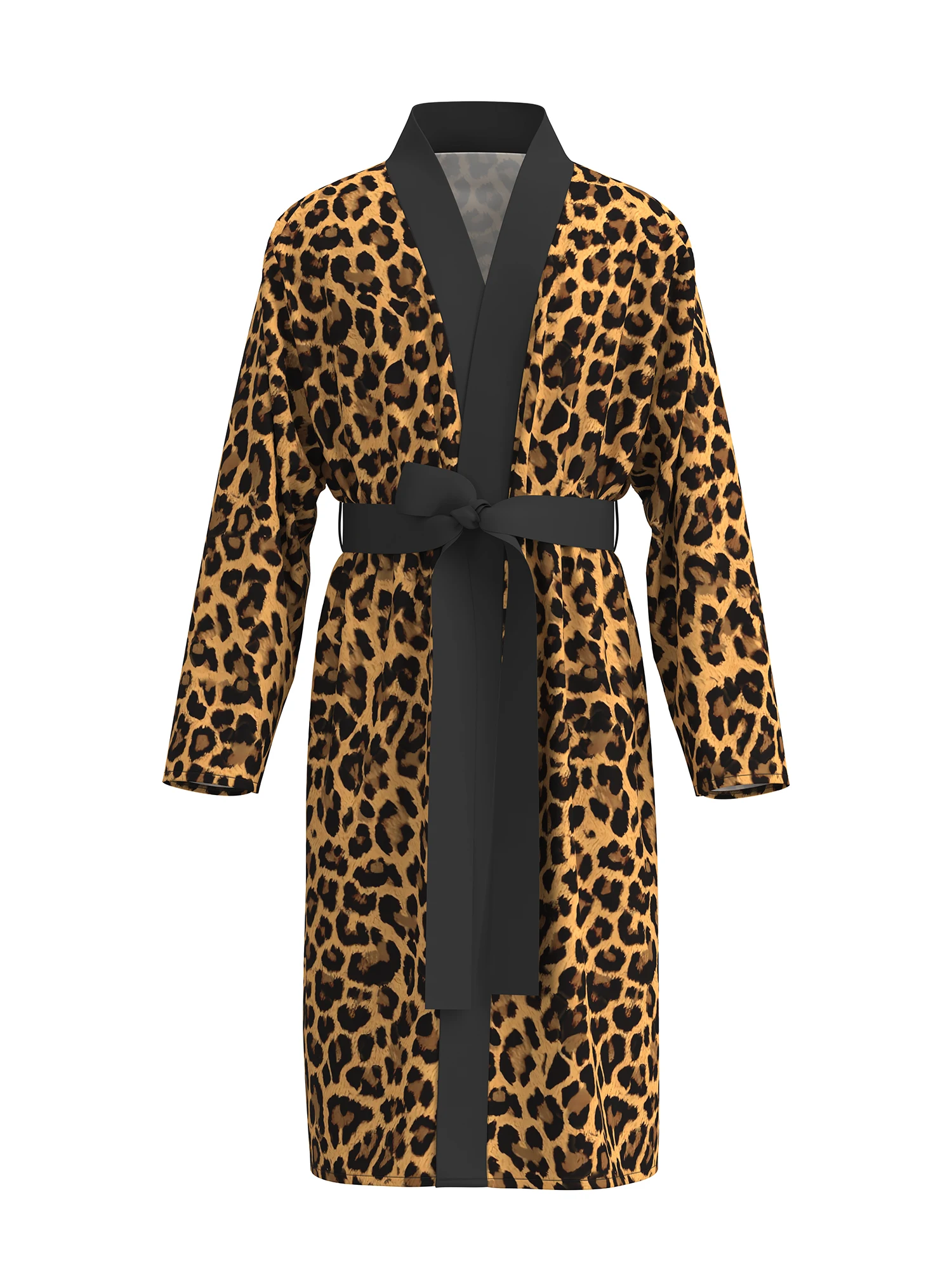 2026 new men's home robe 3D digital full-print leopard print casual bathrobe spring and summer thin quick-drying home robe with